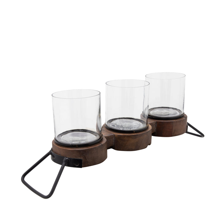 10"H WOODEN 3-CANDLE HOLDER, BROWN