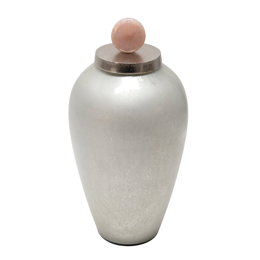 21" GLASS VASE W/ BLUSH KNOB, SILVER