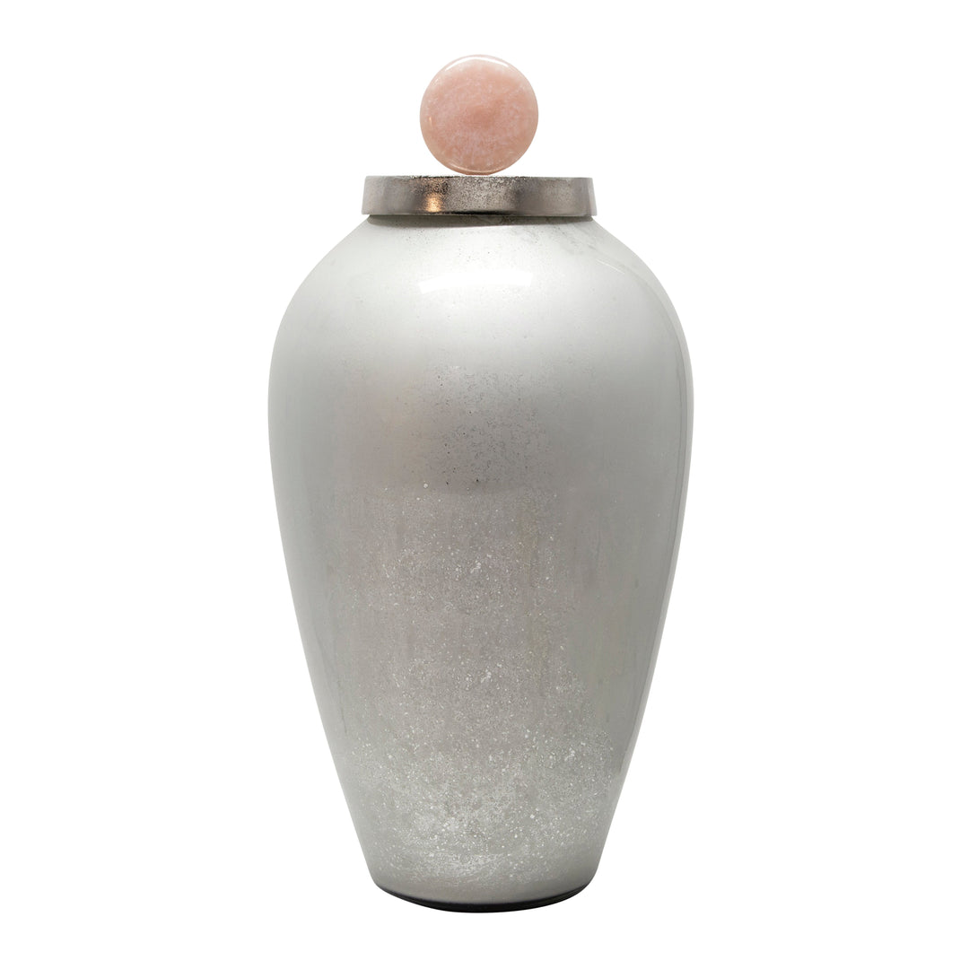 21" GLASS VASE W/ BLUSH KNOB, SILVER