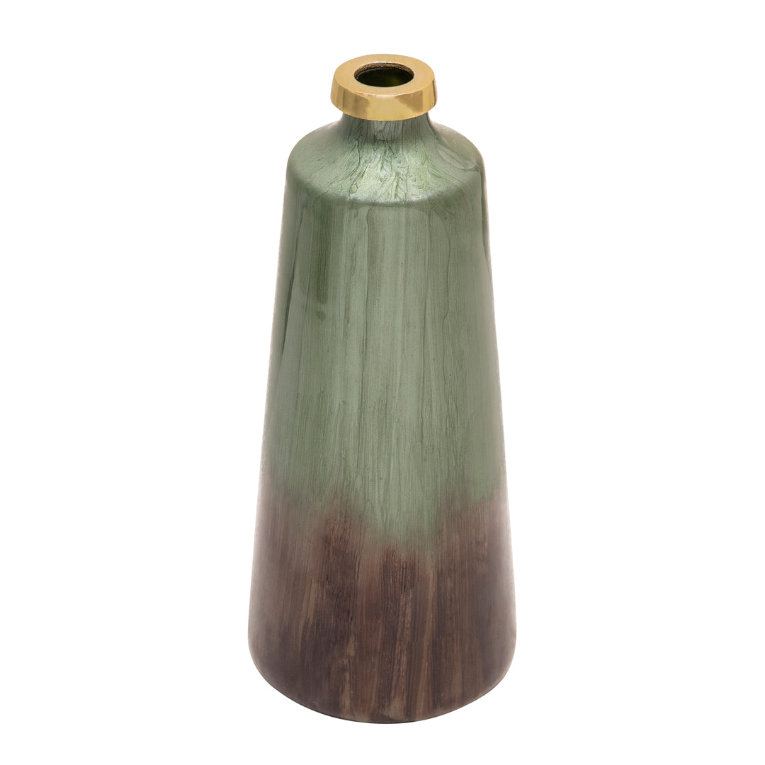 18" GLASS VASE W/ GOLD RING, CHESTNUT