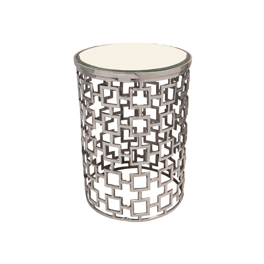 S/2 METAL SIDE TABLE W/ BEVELLED MIRROR, SILVER