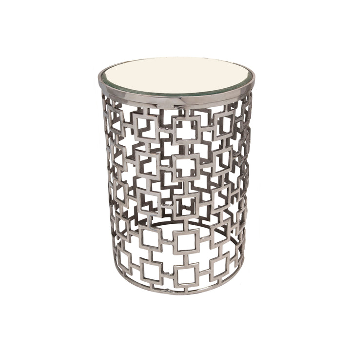 S/2 METAL SIDE TABLE W/ BEVELLED MIRROR, SILVER