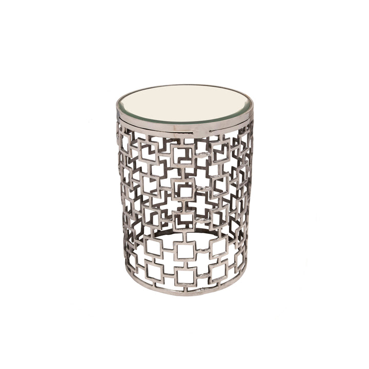 S/2 METAL SIDE TABLE W/ BEVELLED MIRROR, SILVER
