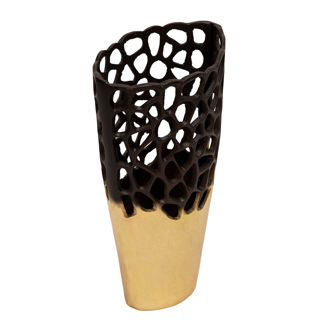 15"H CUT-OUT VASE, BLACK/GOLD