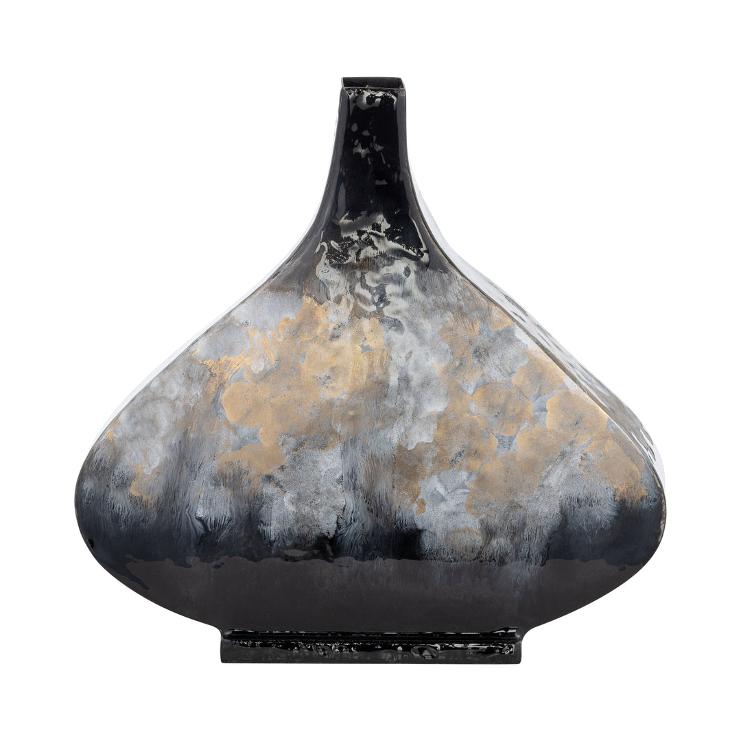 13"H METAL VASE, BLK/GLD