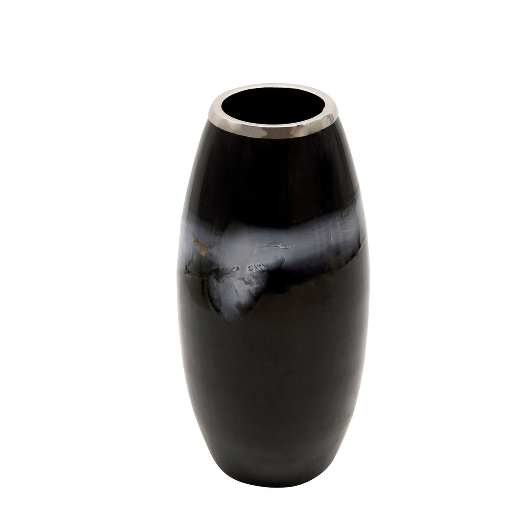 18"H GLASS VASE W/ METAL RING, BLACK