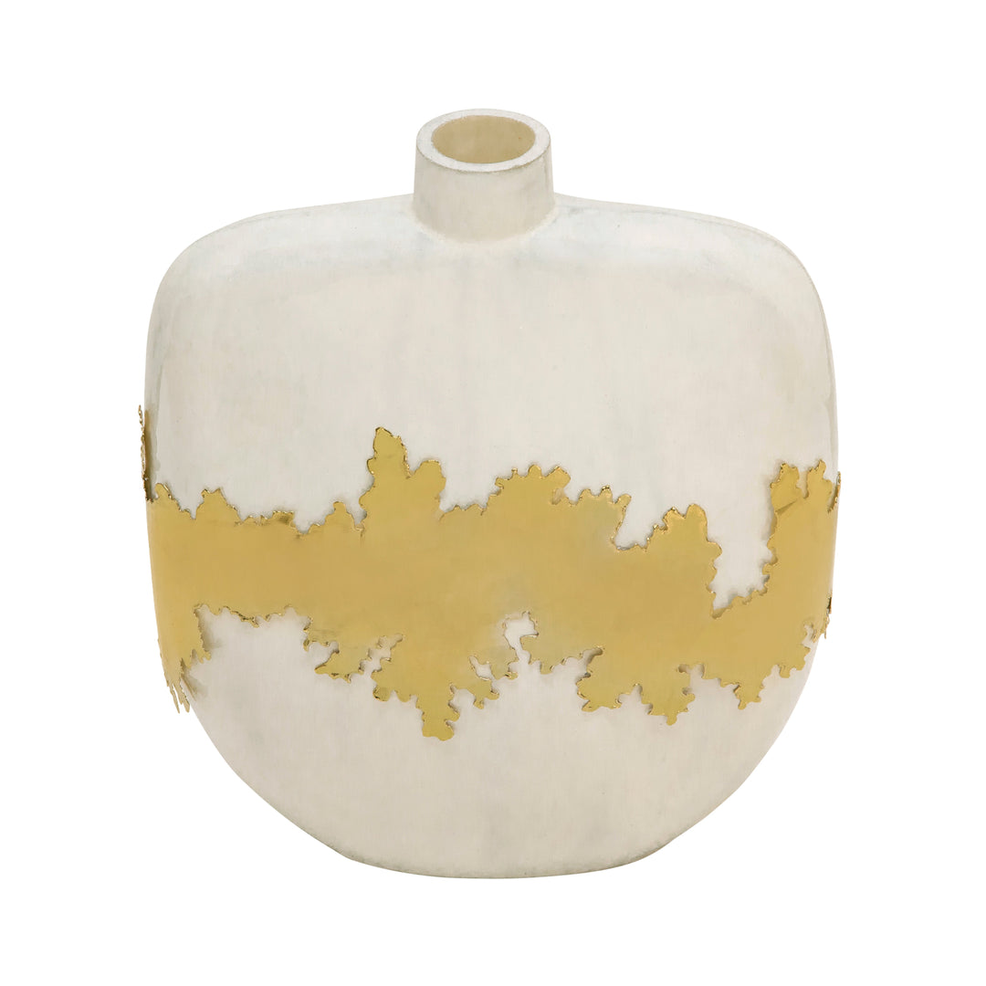 13"H VASE W/ GOLD ACCENT, WHITE