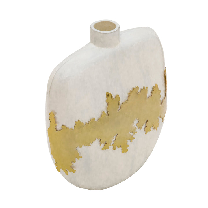 13"H VASE W/ GOLD ACCENT, WHITE