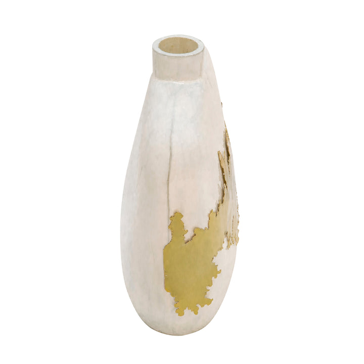 13"H VASE W/ GOLD ACCENT, WHITE