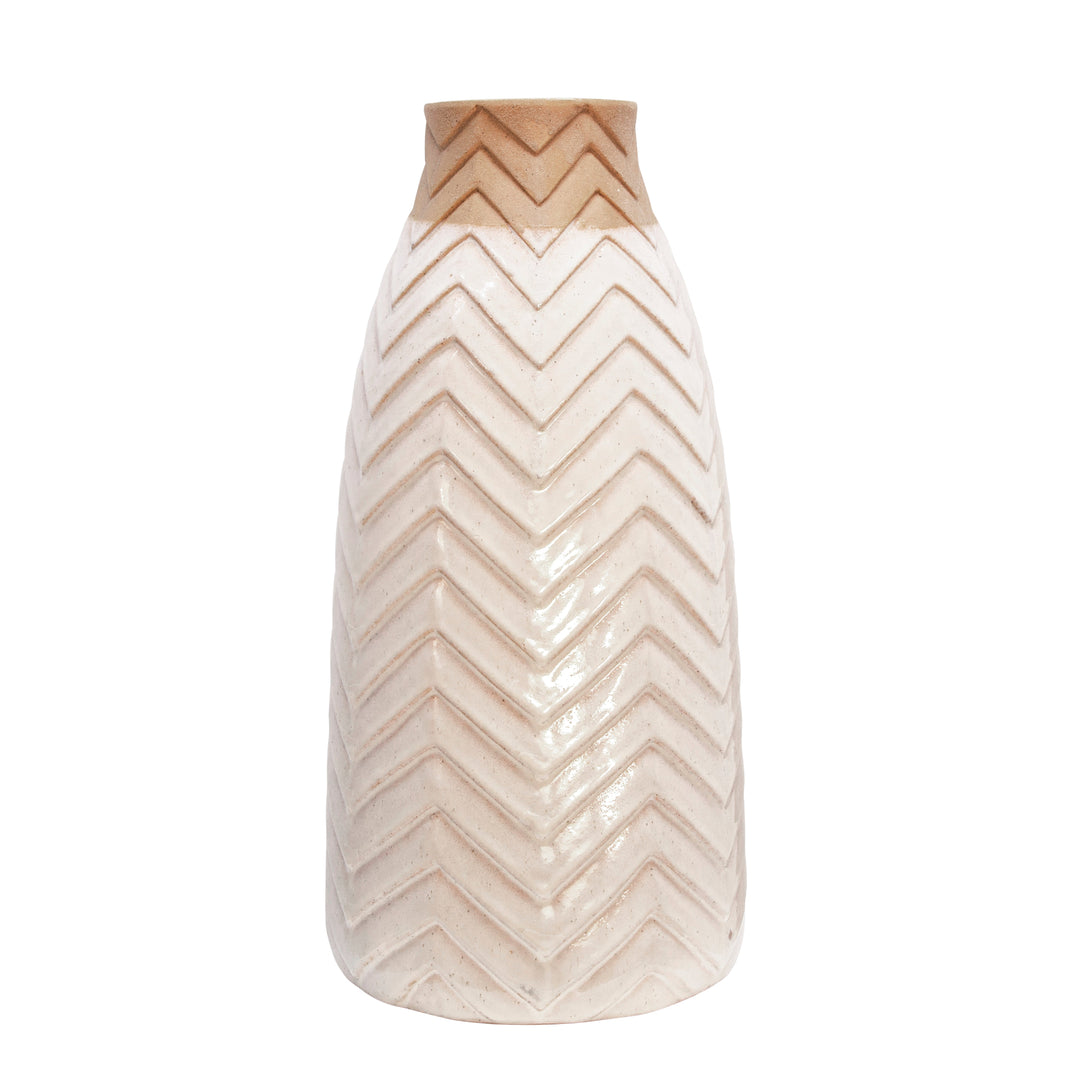 18" CHEVRON VASE, IVORY