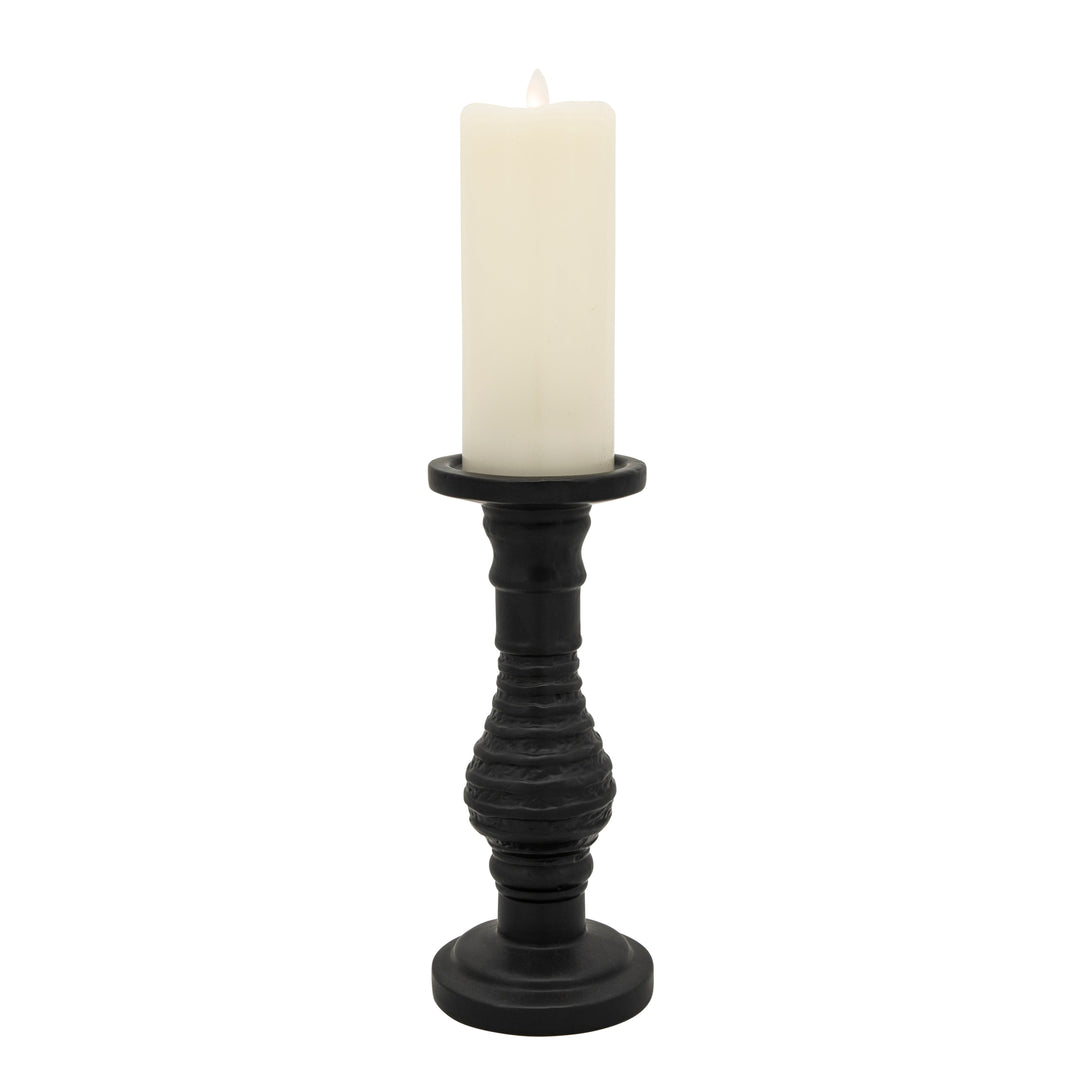 11" Textured Candle Holder, Black