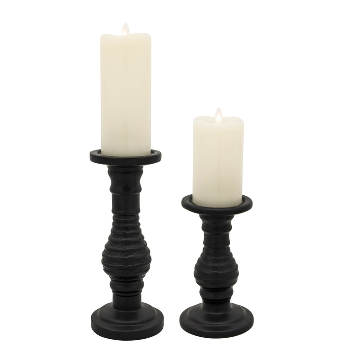 11" Textured Candle Holder, Black