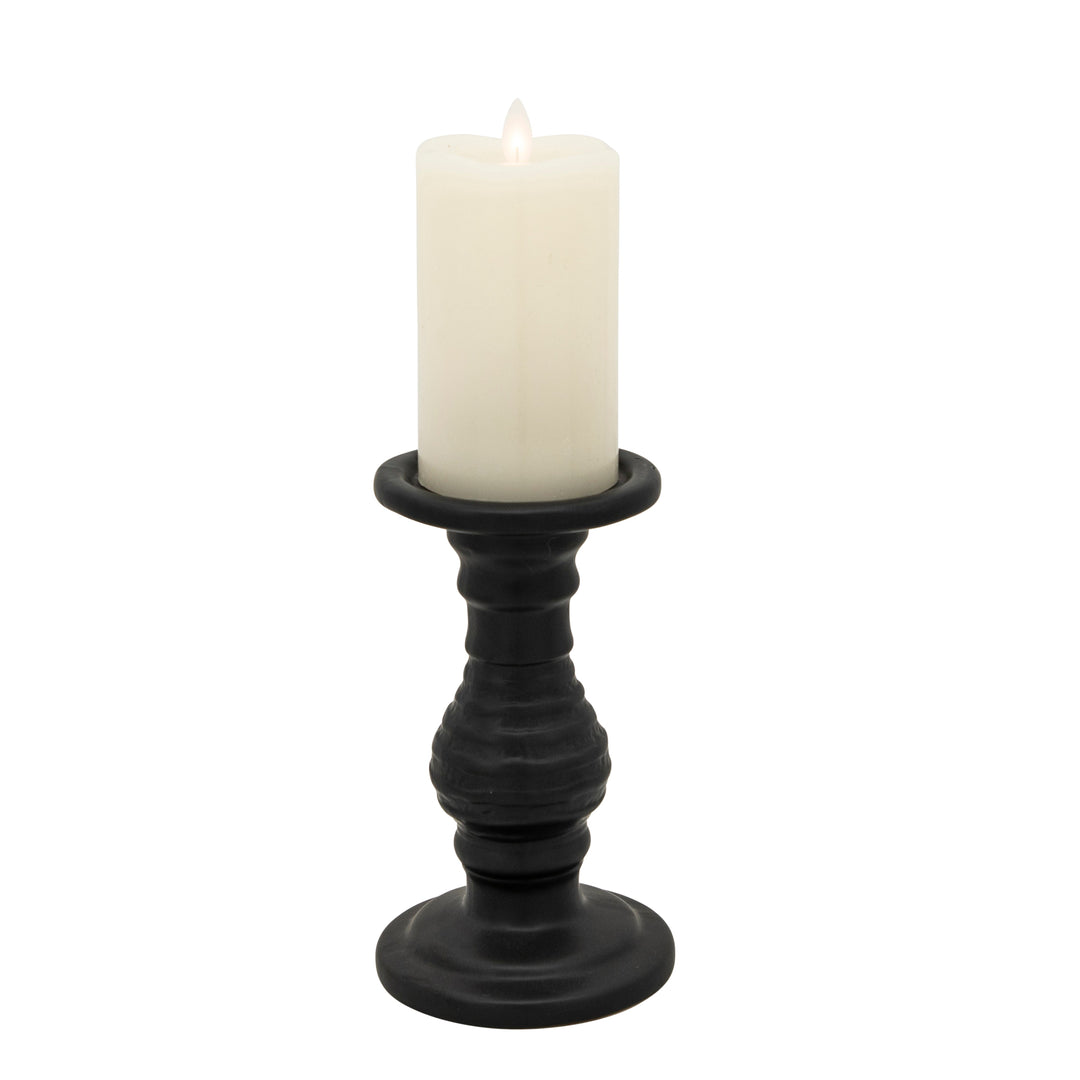 8" Textured Candle Holder, Black