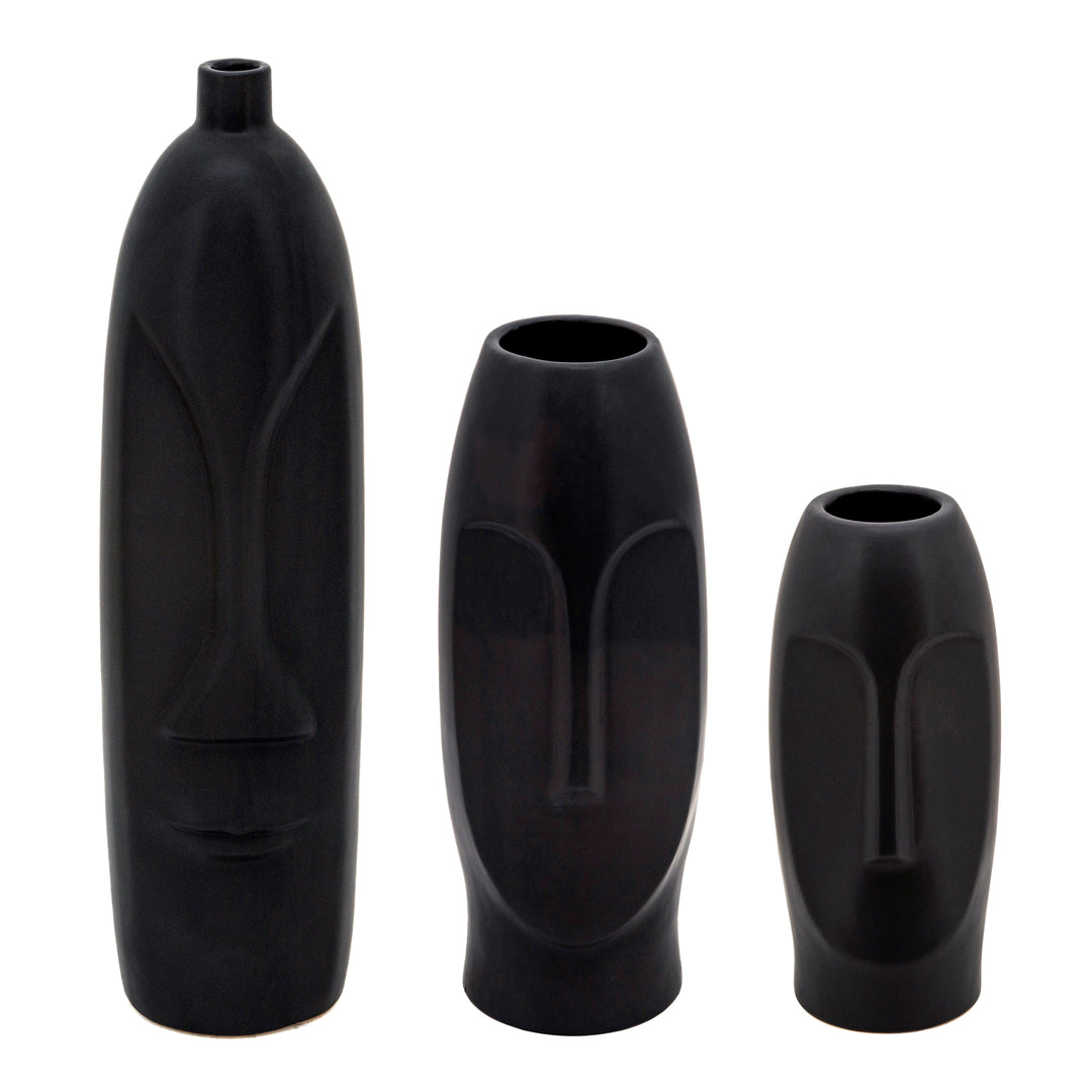 10"H FACE VASE, BLACK