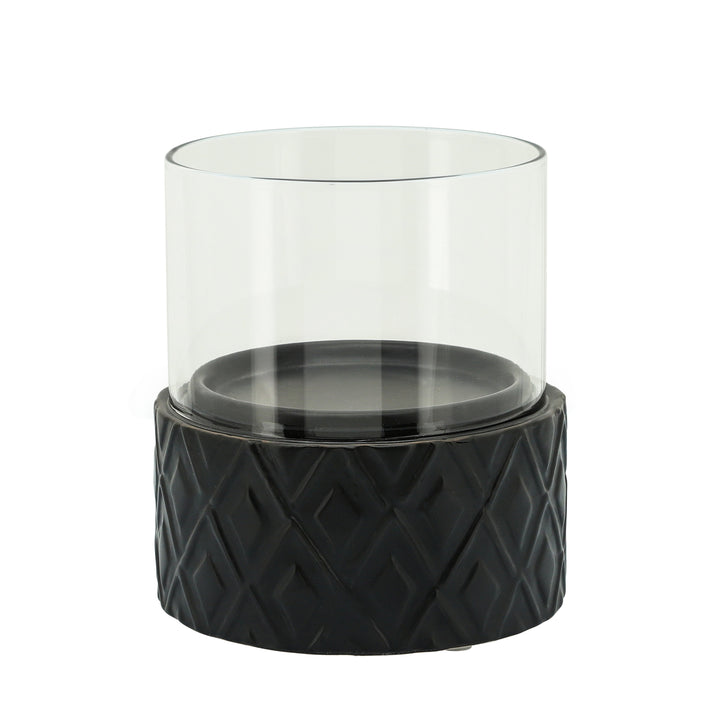 BLACK CERAMIC /GLASS 8" PILLAR HOLDER, DIAMOND