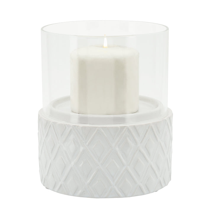 WHITE CERAMIC /GLASS 6" PILLAR HOLDER, DIAMOND