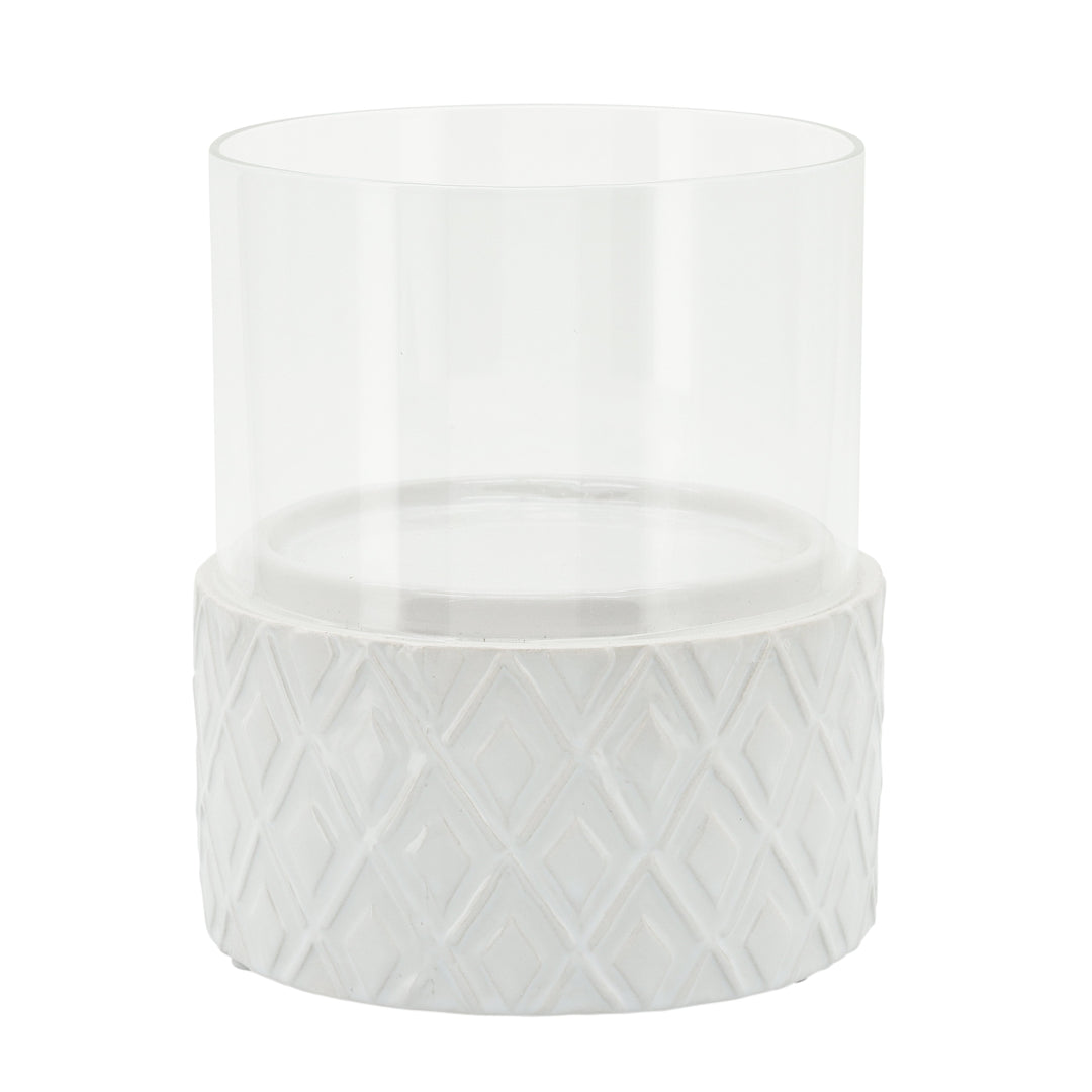 WHITE CERAMIC /GLASS 6" PILLAR HOLDER, DIAMOND