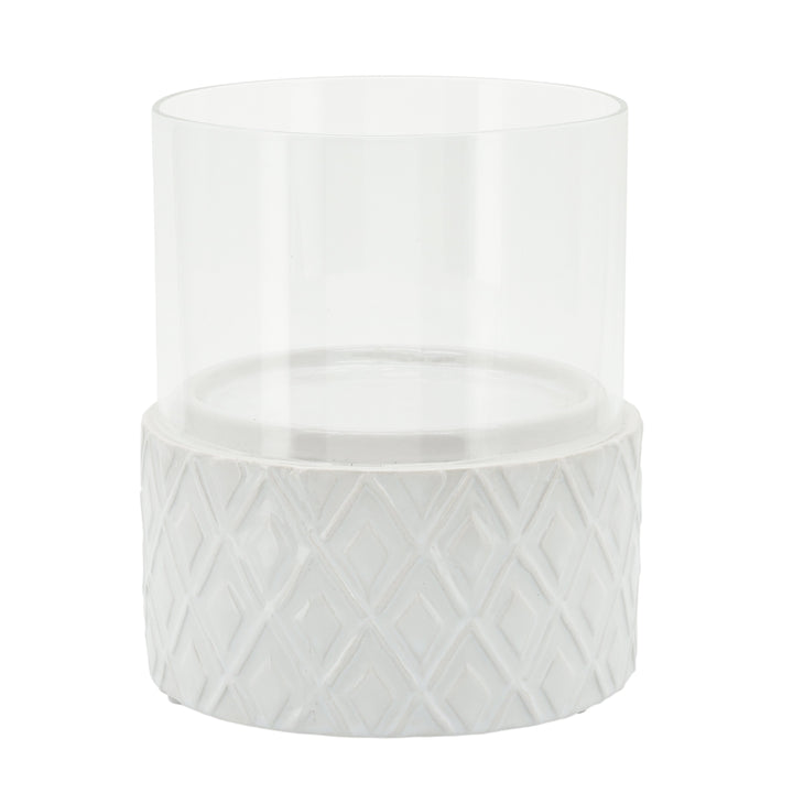 WHITE CERAMIC /GLASS 6" PILLAR HOLDER, DIAMOND