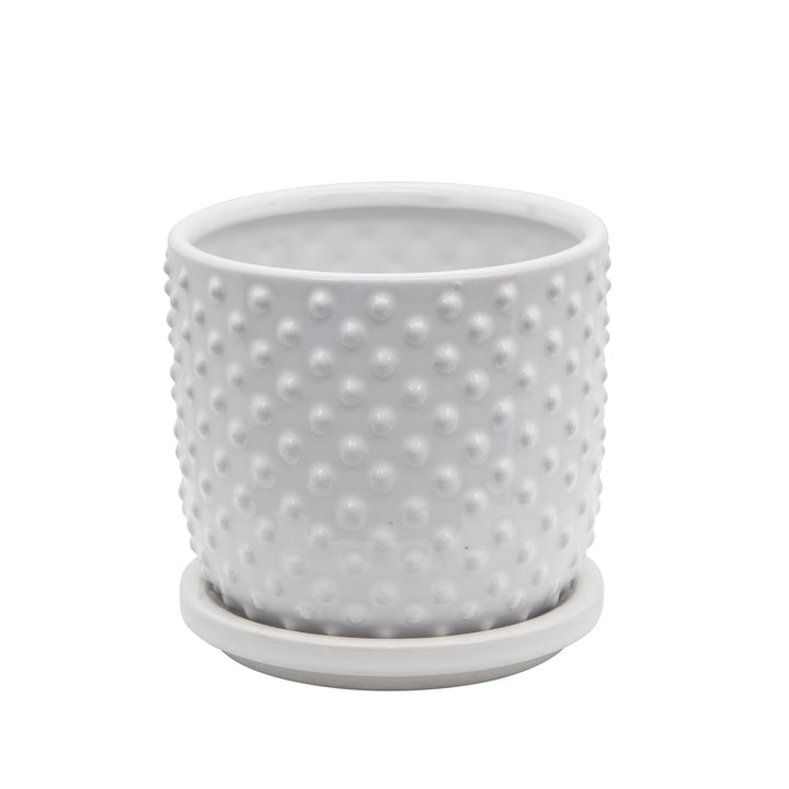 5" TINY DOTS PLANTER W/ SAUCER, WHITE