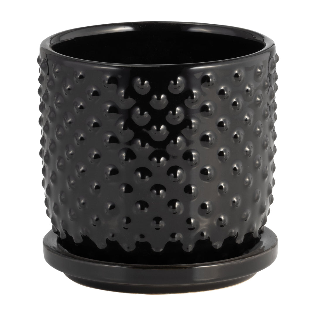 5" TINY DOTS PLANTER W/ SAUCER, BLACK