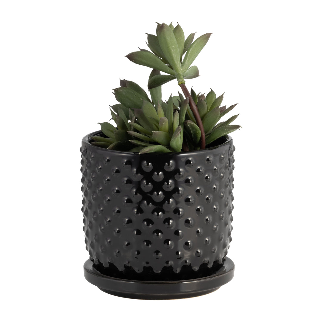 5" TINY DOTS PLANTER W/ SAUCER, BLACK