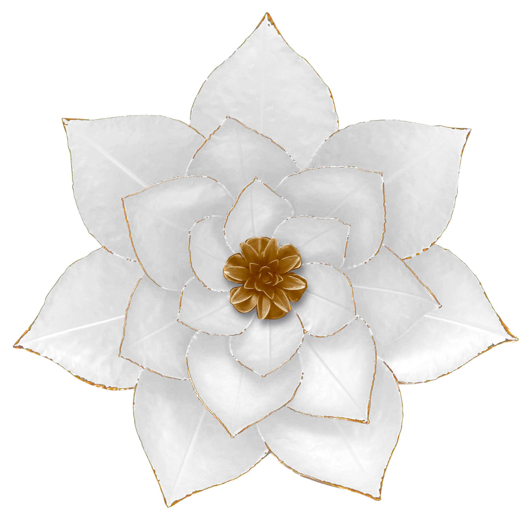 METAL 19" LOTUS WALL DECO, WHITE/GOLD