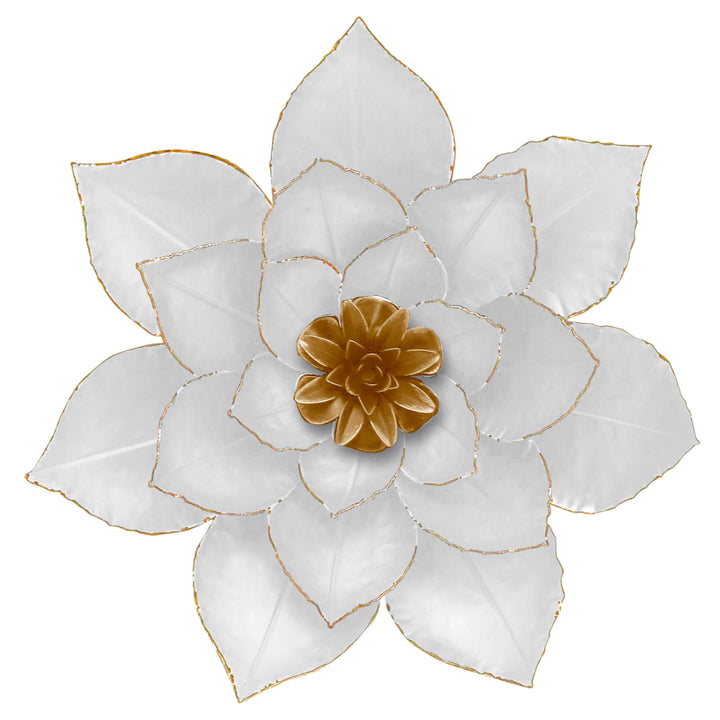 METAL 14" LOTUS WALL DECO, WHITE/GOLD