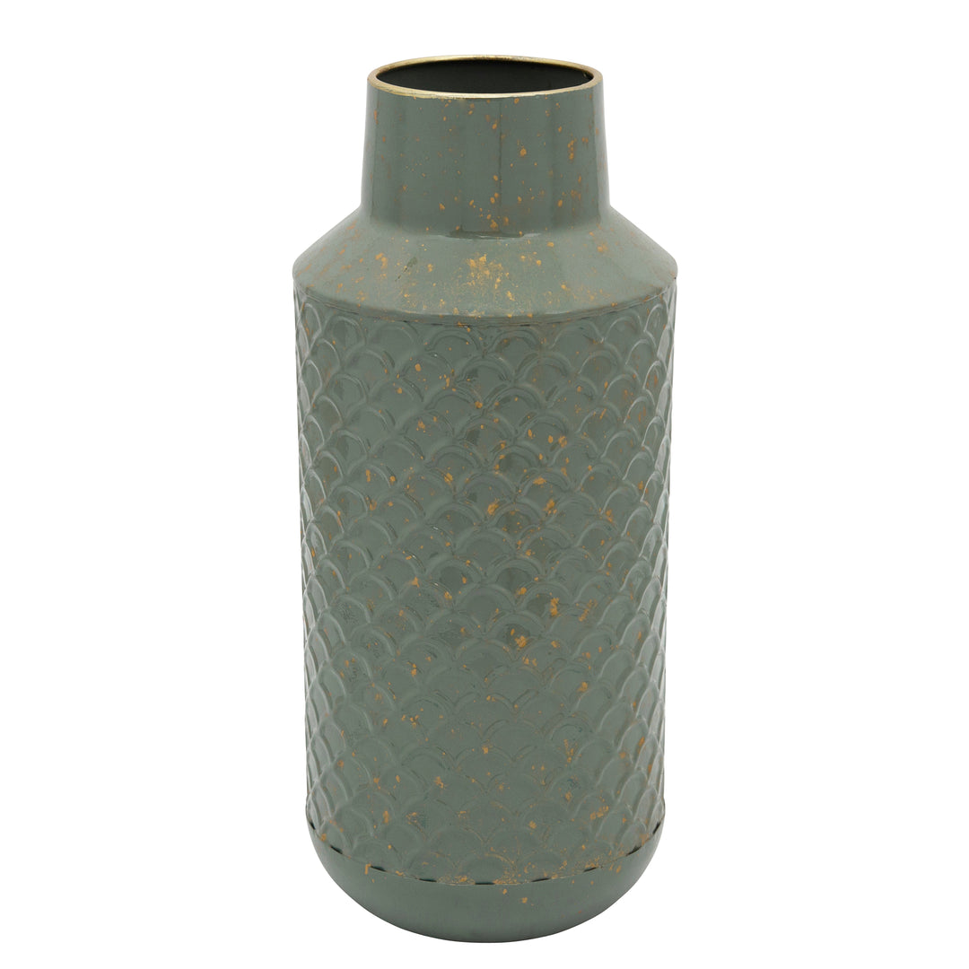 METAL 14"H TEXTURED VASE, GREEN