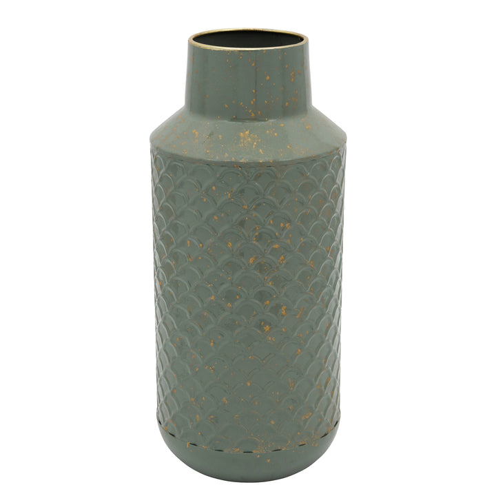 METAL 14"H TEXTURED VASE, GREEN