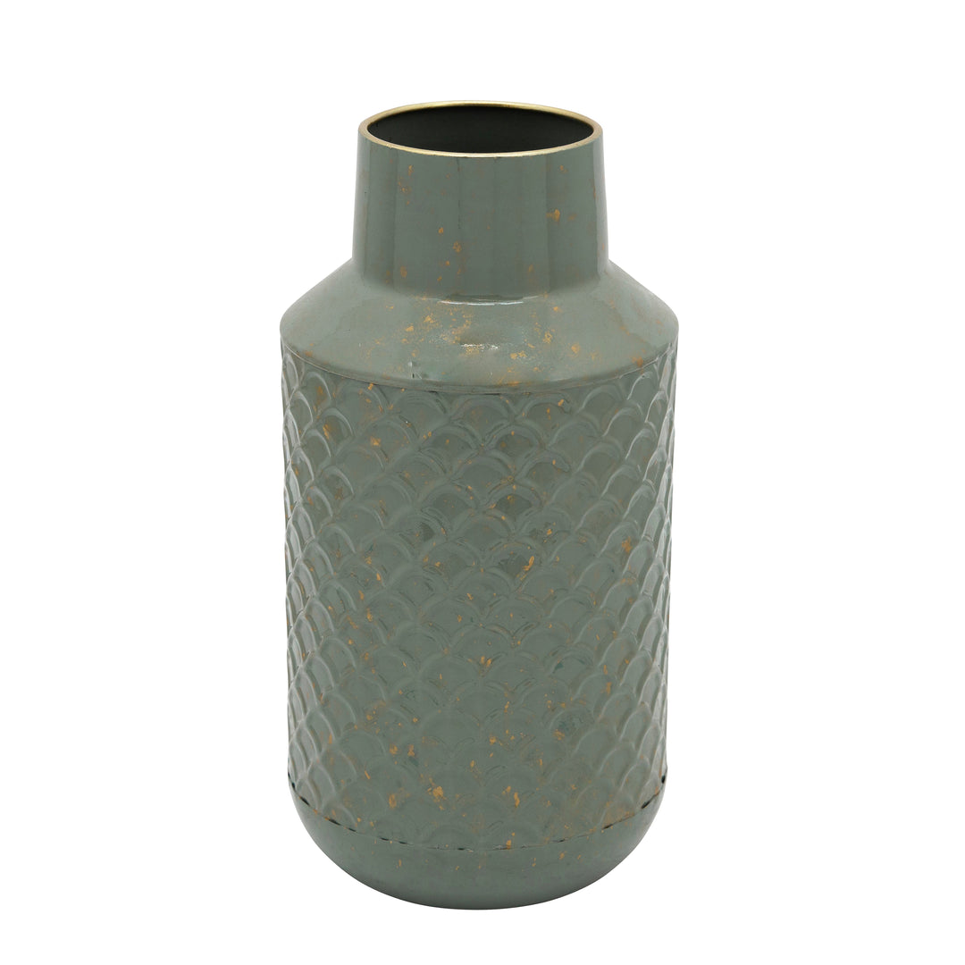 METAL 12"H TEXTURED VASE, GREEN