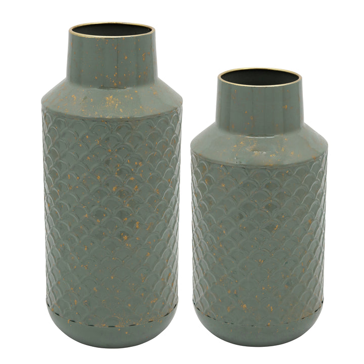 METAL 12"H TEXTURED VASE, GREEN