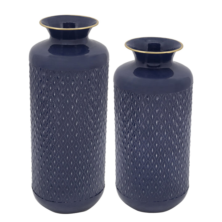 METAL 14"H DIAMOND VASE, BLUE