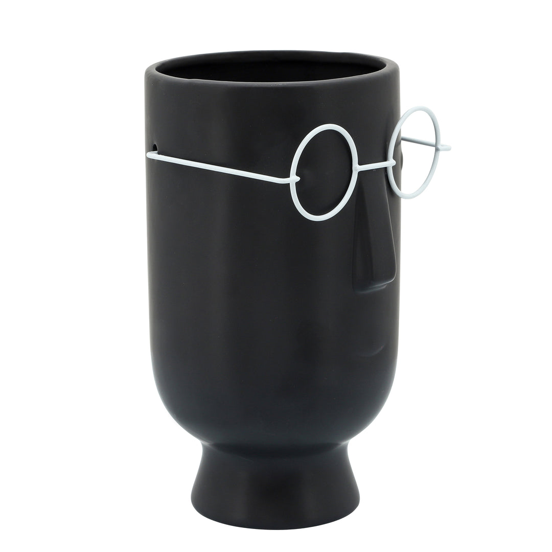 9"H FACE W/GLASSES PLANTER, BLACK