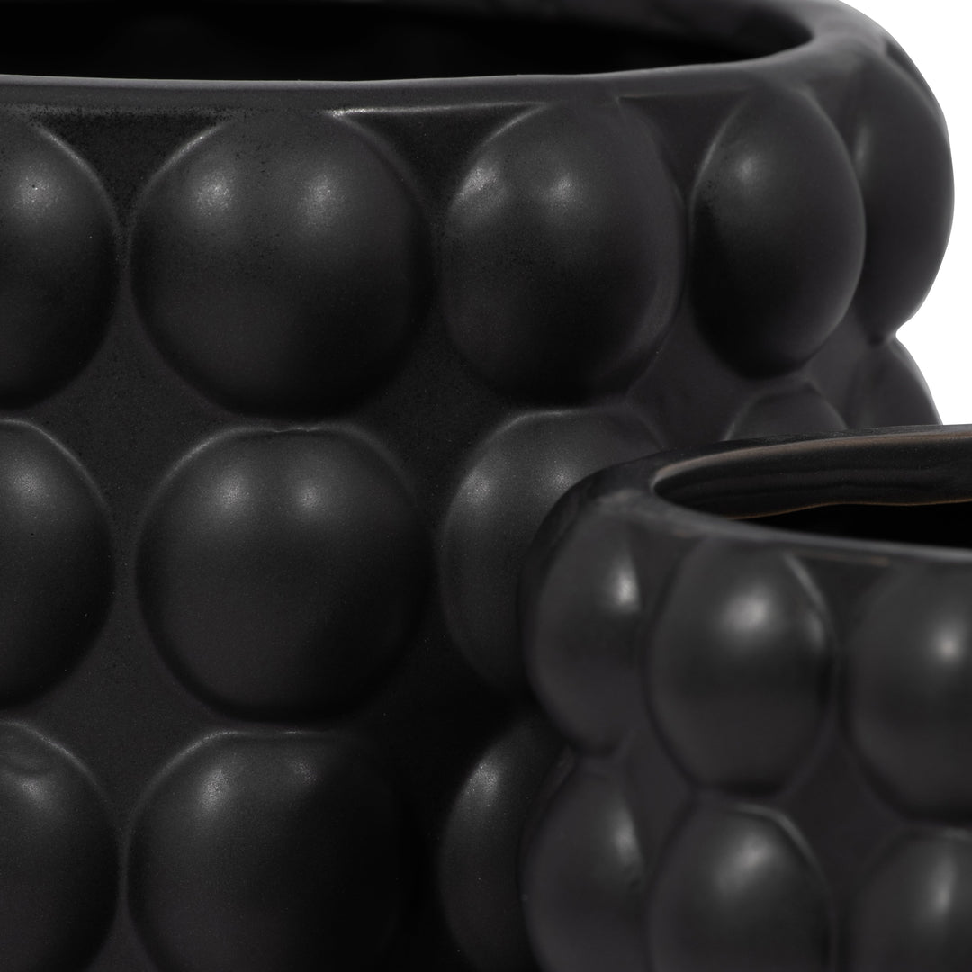 S/2 6/8" BUBBLE PLANTERS, MATTE BLACK