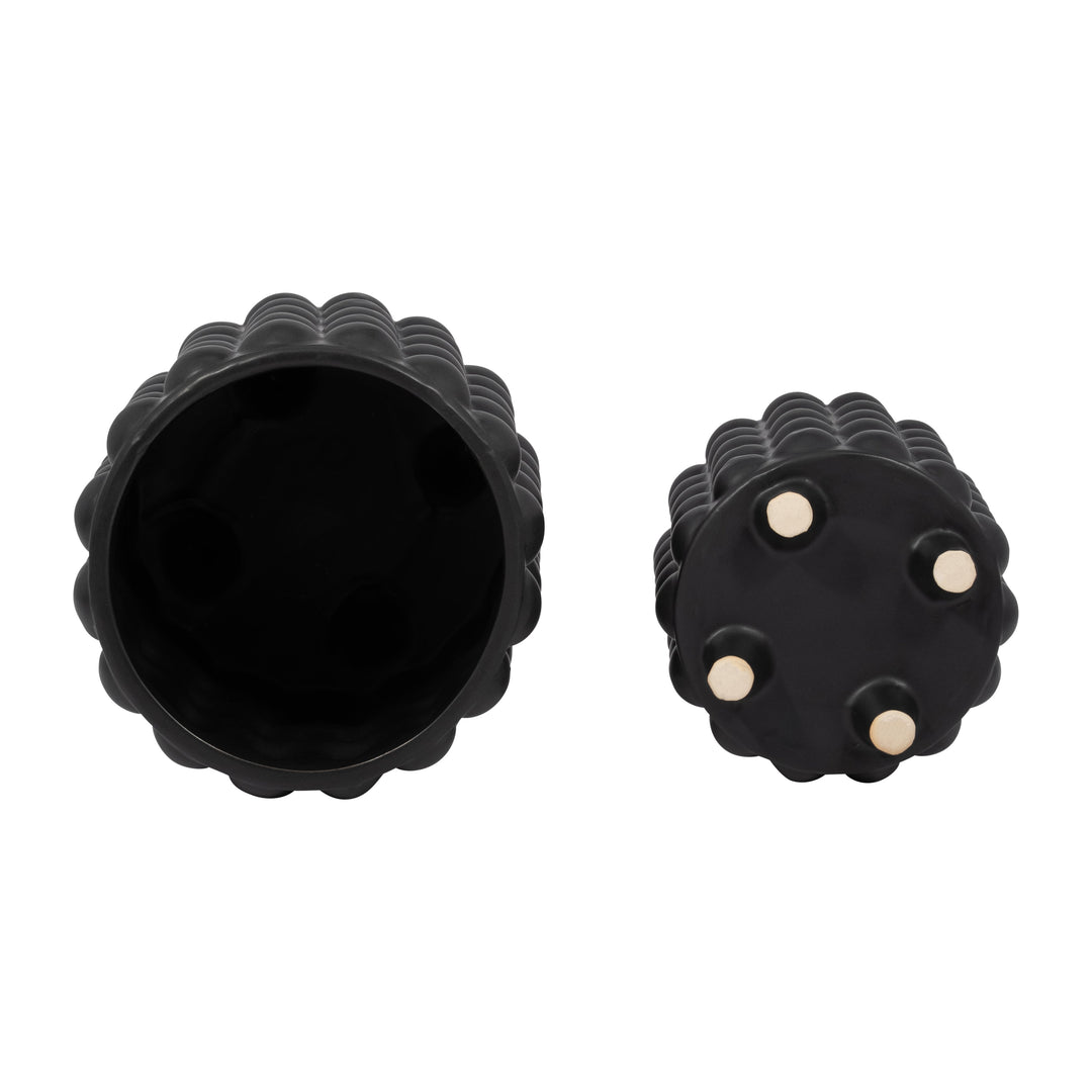 S/2 6/8" BUBBLE PLANTERS, MATTE BLACK