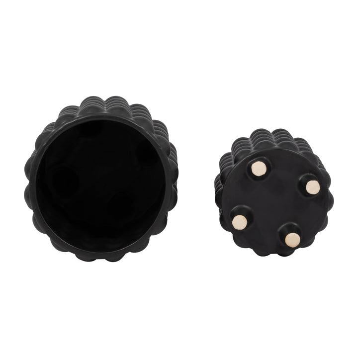 S/2 6/8" BUBBLE PLANTERS, MATTE BLACK