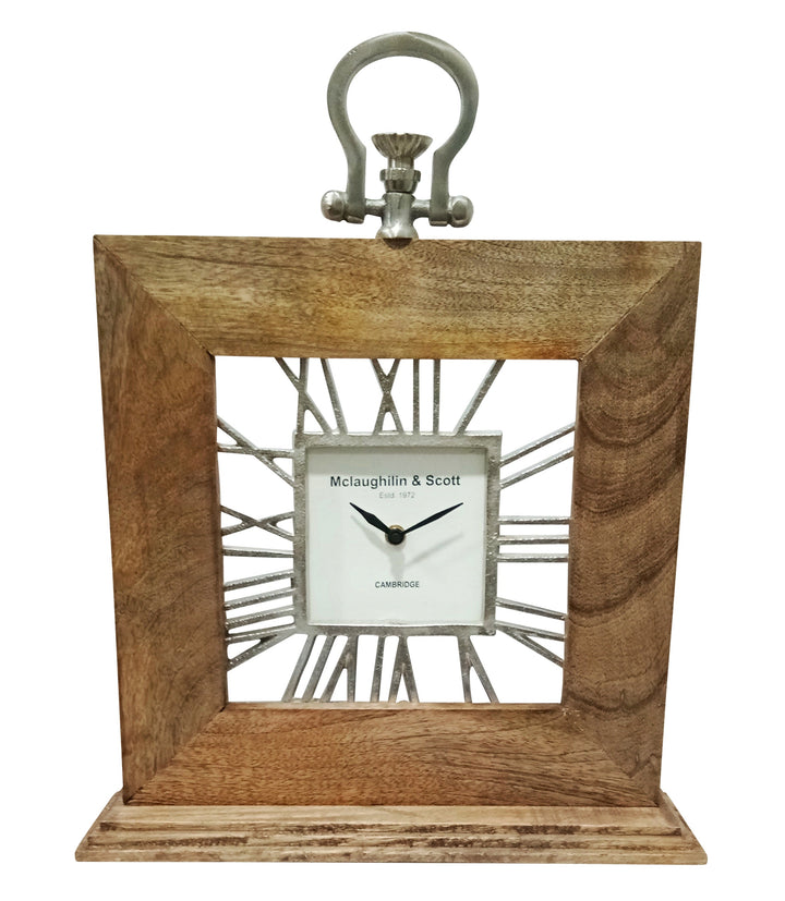 13X16" MANGO WOOD TABLE CLOCK, NATURAL