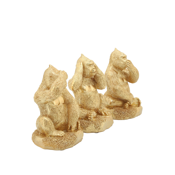 RESIN, S/3 HEAR, SPEAK, SEE NO EVIL MONKEYS, GOLD