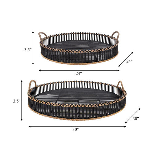 S/2 BAMBOO 24/30" ROUND TRAYS, BLACK