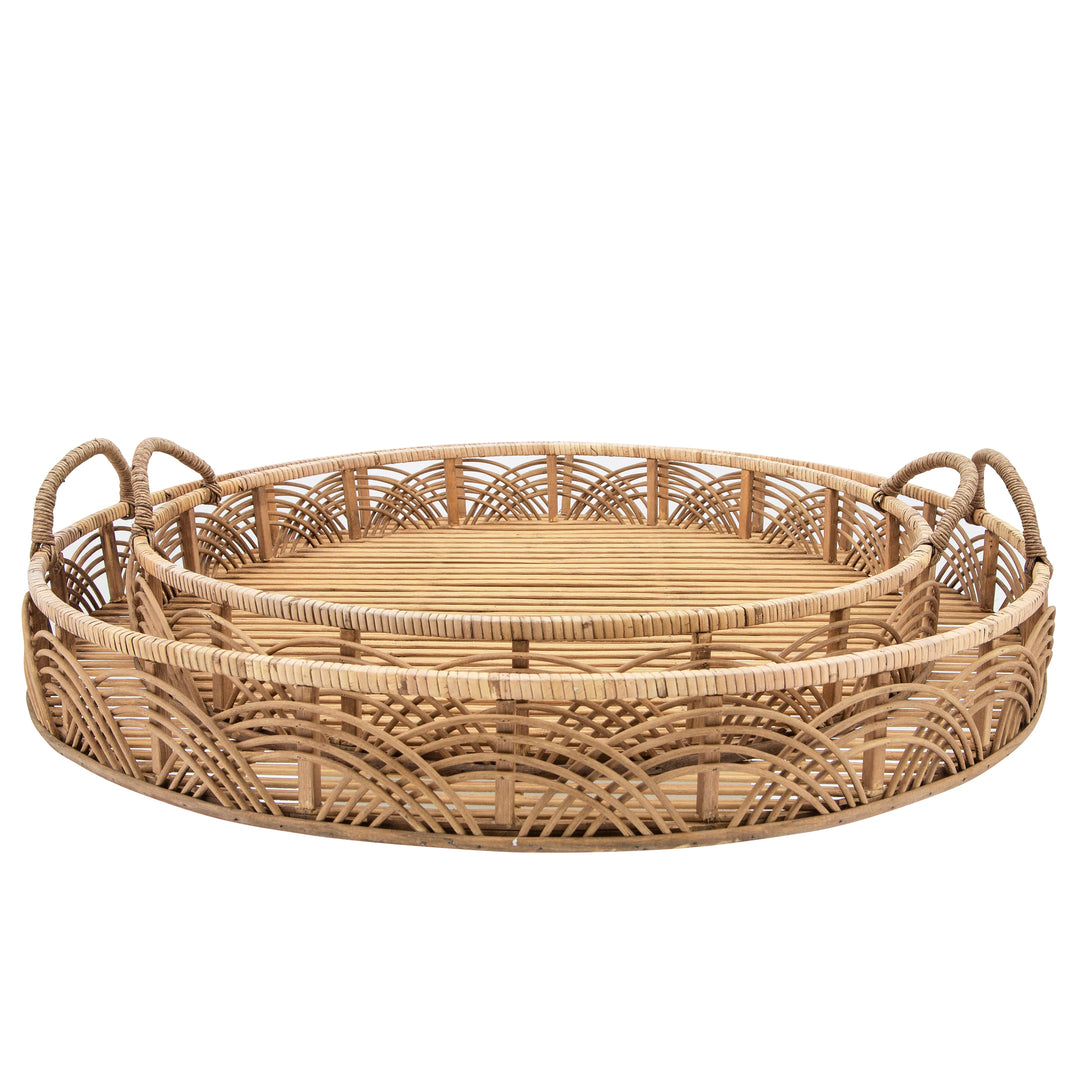 S/2 BAMBOO 24/30" ROUND TRAYS, NATURAL