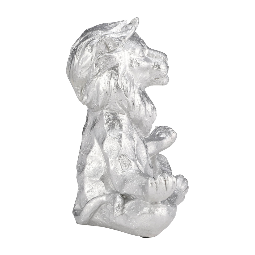 RESIN 7" YOGA LION, SILVER