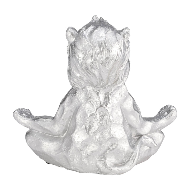 RESIN 7" YOGA LION, SILVER