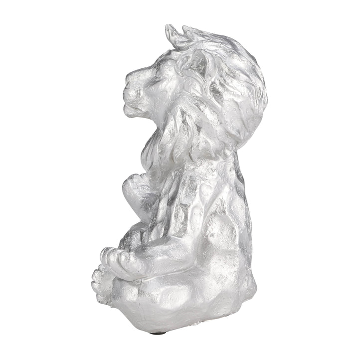 RESIN 7" YOGA LION, SILVER