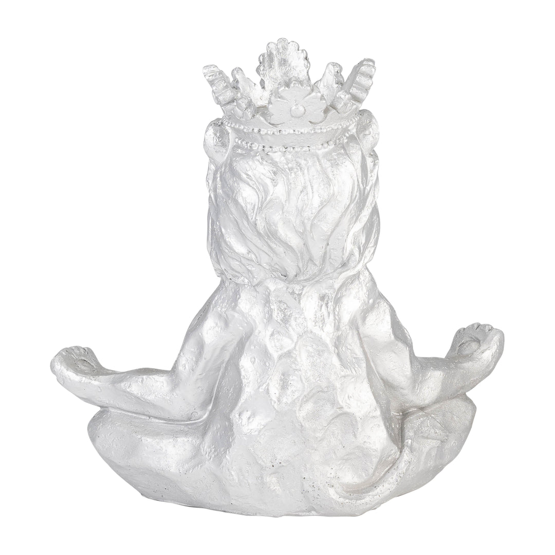 RESIN 7" YOGA LION W/ CROWN, SILVER