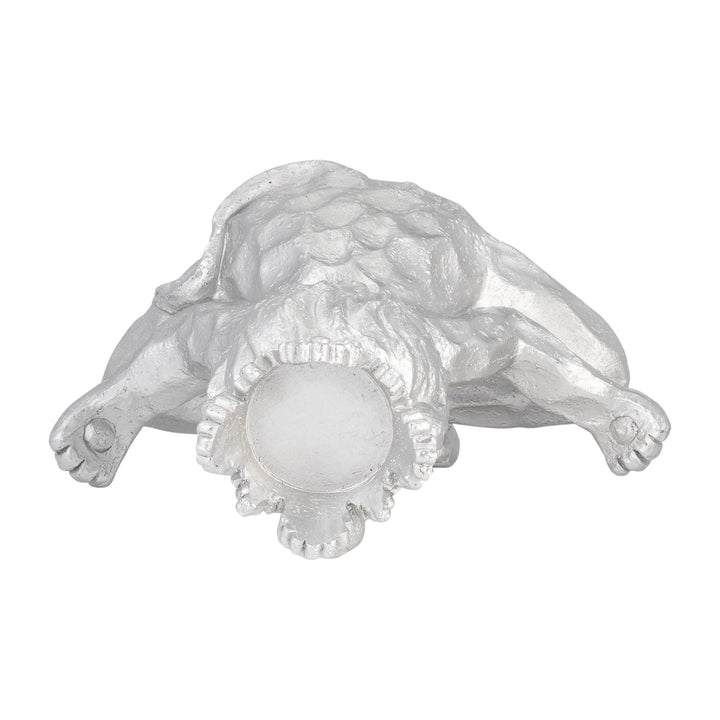 RESIN 7" YOGA LION W/ CROWN, SILVER