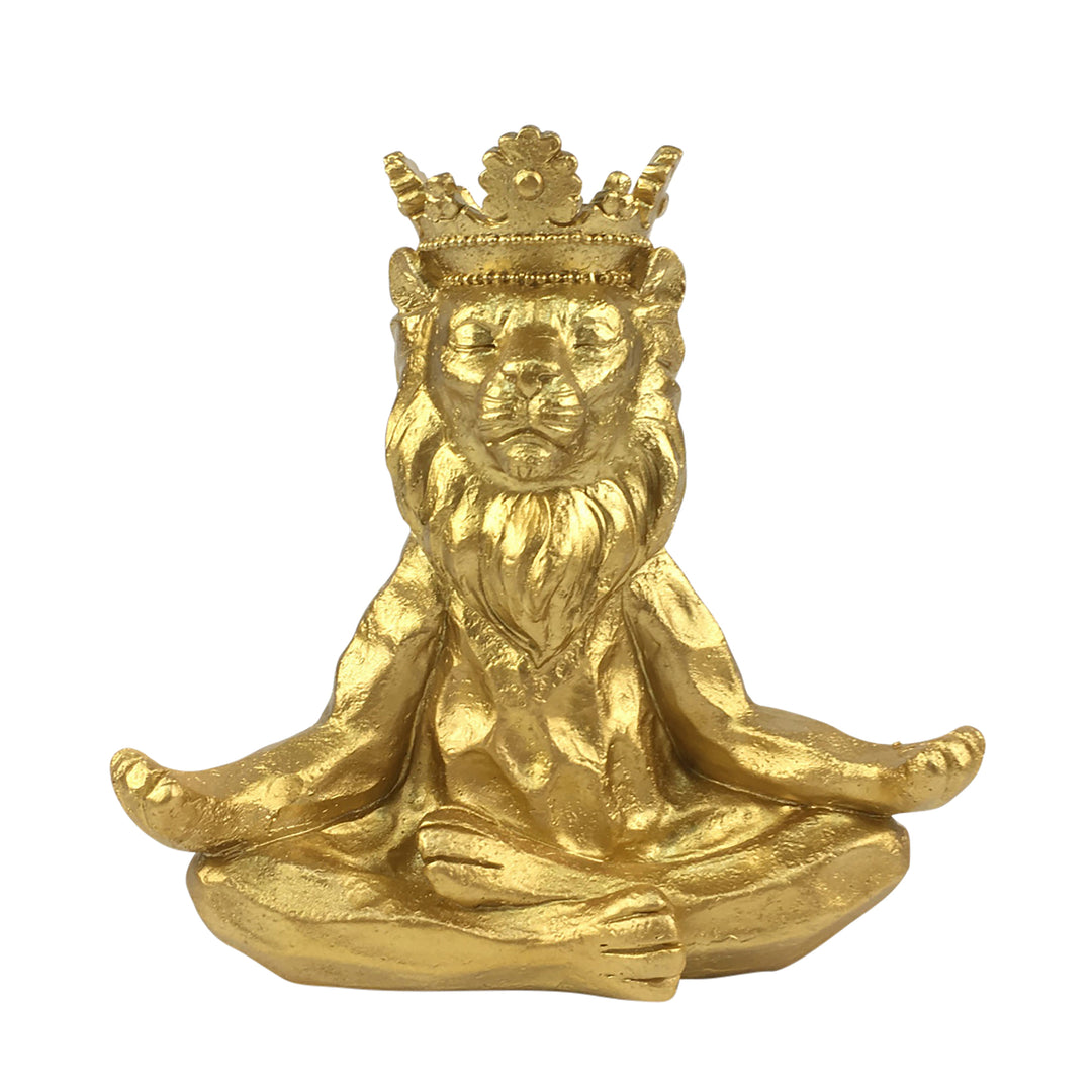 RESIN 7" YOGA LIONW/CROWN, GOLD