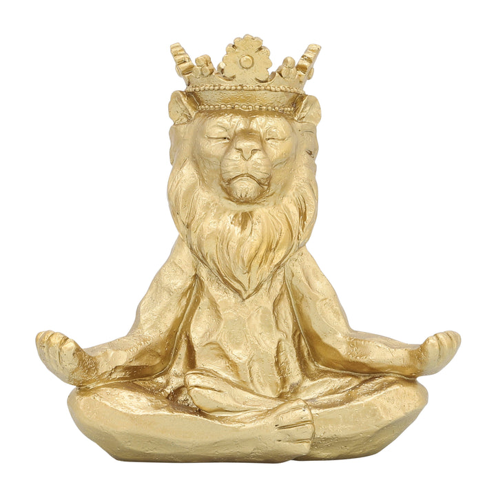 RESIN 7" YOGA LIONW/CROWN, GOLD