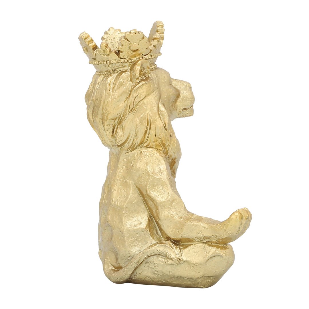 RESIN 7" YOGA LIONW/CROWN, GOLD