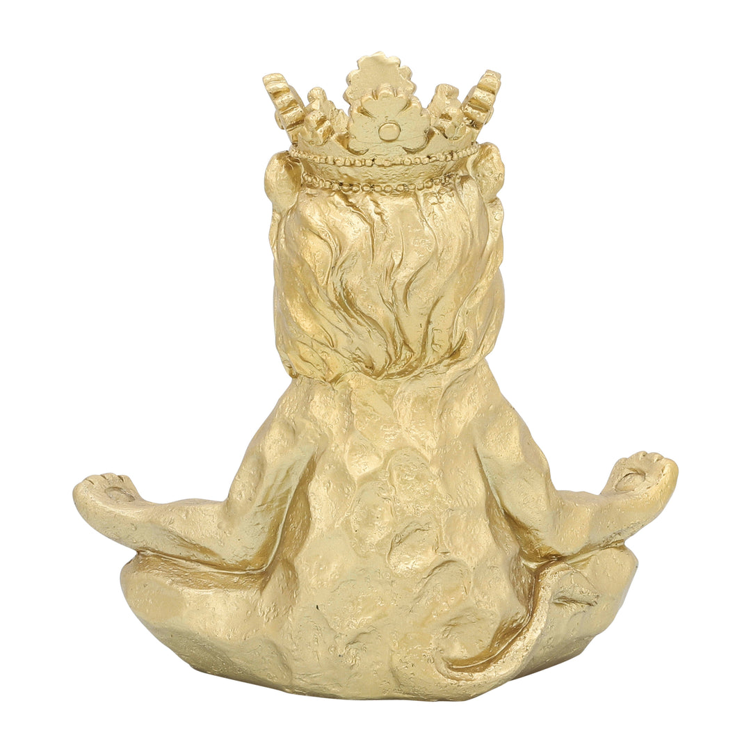 RESIN 7" YOGA LIONW/CROWN, GOLD