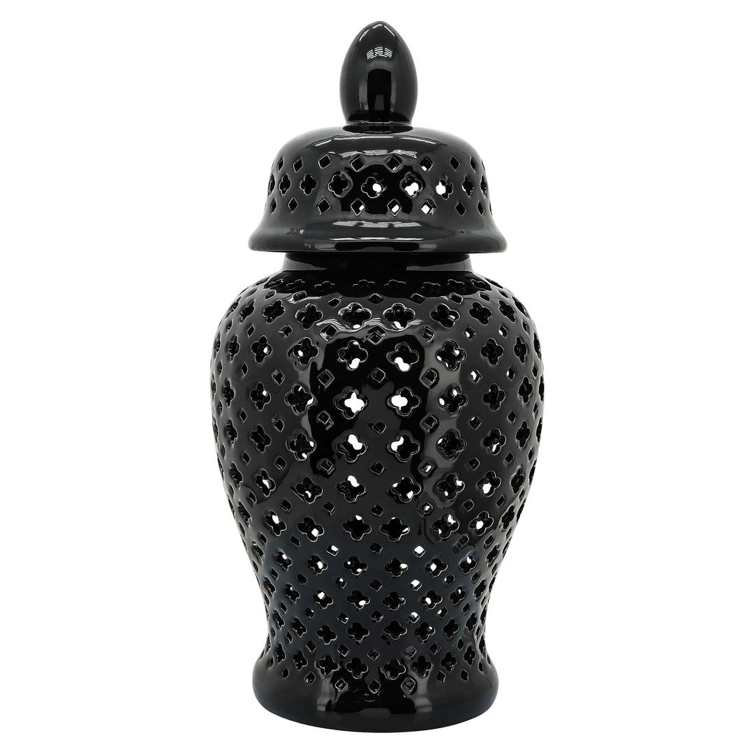 24" CUT-OUT CLOVER TEMPLE JAR, BLACK